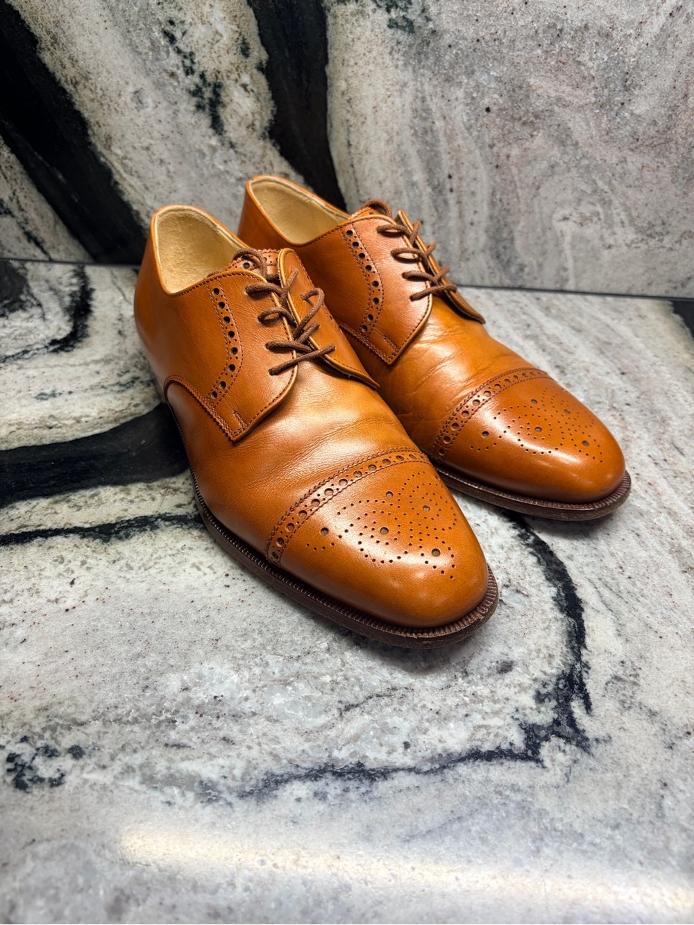 STAR Italian Leather Brogue Cap Toe Derby Shoes 42.5 US 9.5 Tan